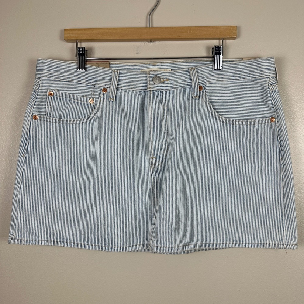 Levi's Women's 33 Icon Skirt Blue White Hickory Stripe Mid Rise Mini Hobo NEW